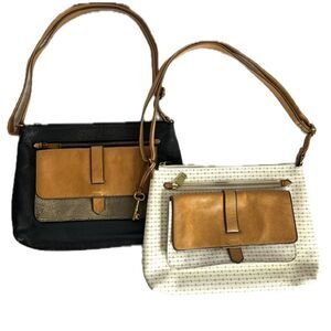 FOSSIL Kinley Crossbody Bag Purse in White and Camel Fossil Cow Hide and black